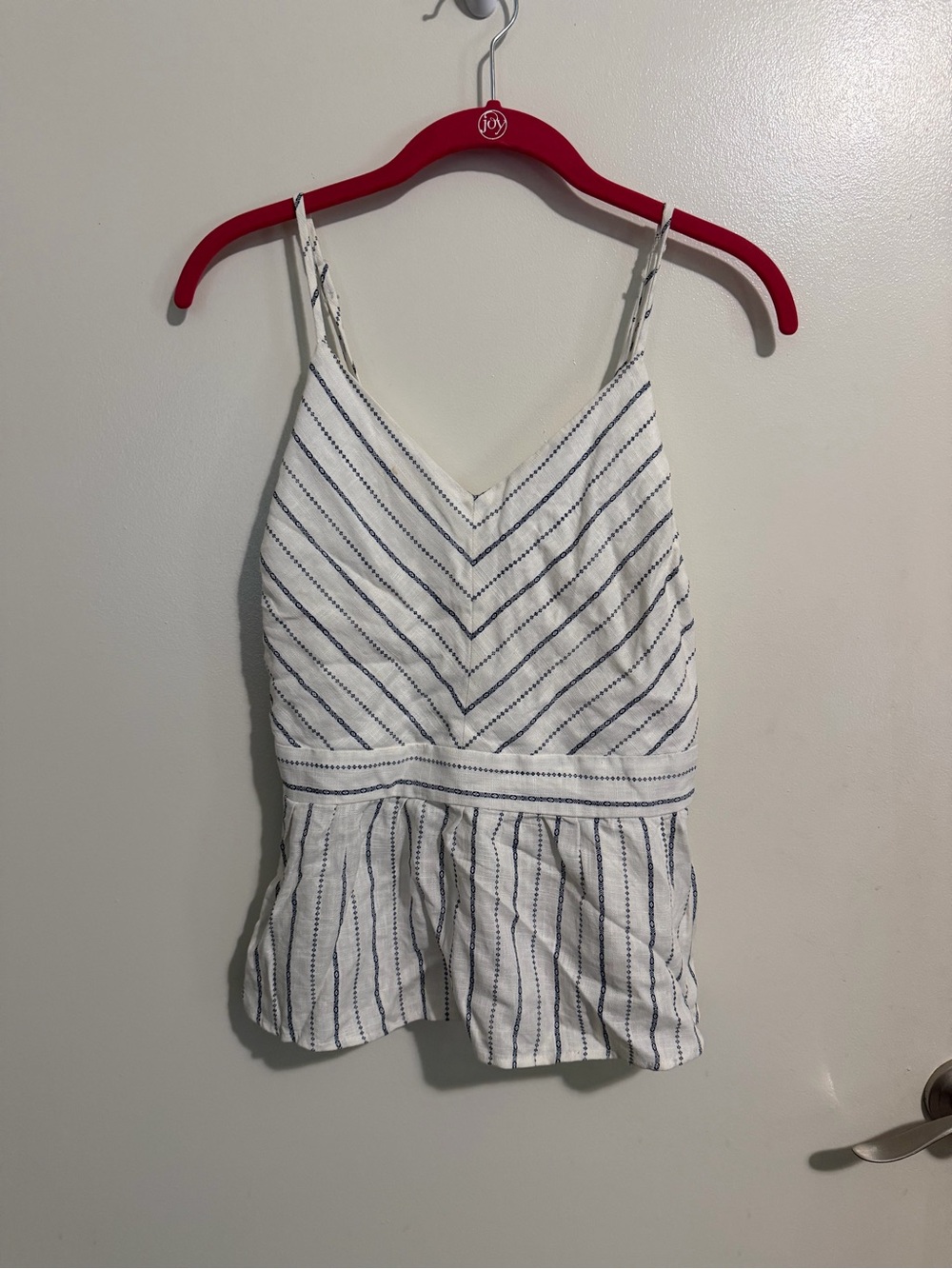 Striped White & Navy Peplum V-Neck Tank Top